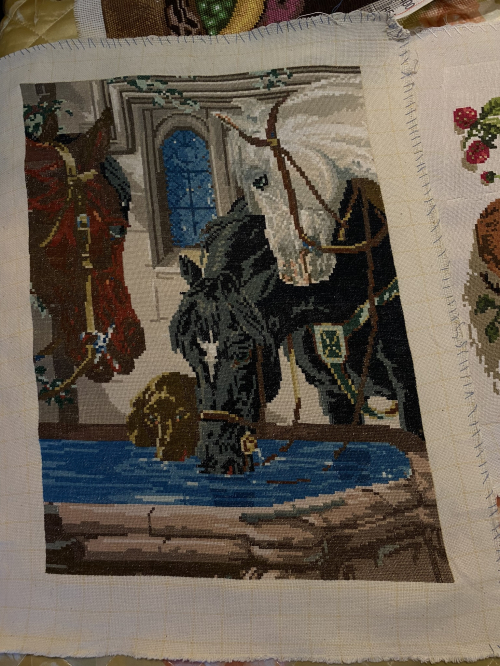 Cross-stitch Тhe horses at the watering hole